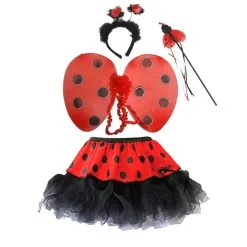 Ladies 12" Ladybird Insect Wings Headband & Tutu Skirt Animal Fancy Dress Set