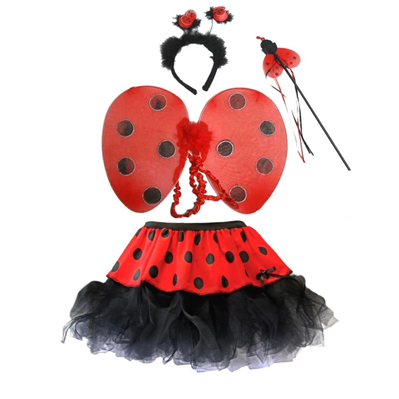 Ladies 12" Ladybird Insect Wings Headband & Tutu Skirt Animal Fancy Dress Set 3 Ladies 12" Ladybird Insect Wings Headband & Tutu Skirt Animal Fancy Dress Set