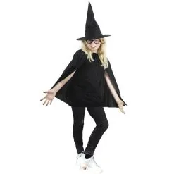 Childs 8-12 Yrs Witch Wizard Warlock Hat Cape & Glasses Fancy Dress Costume