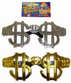 Adult Large Silver Dollar Sign Glasses Fancy Dress Pimp Bling Accessory