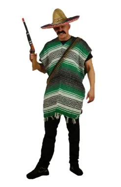 Adults Green & White Mexican Bandit 4 Pc Fancy Dress Wild West World Costume