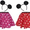 Adults 15" Mini Polka Dot Cartoon Mrs Mouse Skater Skirt & Ears Set Fancy Dress