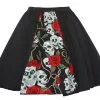 Ladies 15" Day Of The Dead Skulls & Roses Panel Skirt Halloween Fancy Dress -Halloween Shop apink0e9f 63773.1626778743