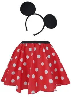 Childs 15" Mini Polka Dot Cartoon Mrs Mouse Skater Skirt & Ears Set Fancy Dress 17 Childs 15" Mini Polka Dot Cartoon Mrs Mouse Skater Skirt & Ears Set Fancy Dress -Halloween Shop apio0hnsm 79843.1616175871