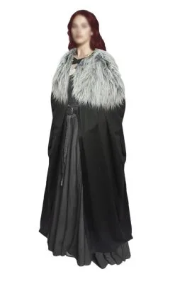 Ladies 60" Sansa Stark Cape With Dire Wolf Faux Fur Collar Thrones Cosplay Fancy Dress