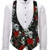 Adults Black Skull & Roses Unisex Backless Waistcoat Fancy Dress Accessory -Halloween Shop apir9lf2n 02816.1633517972