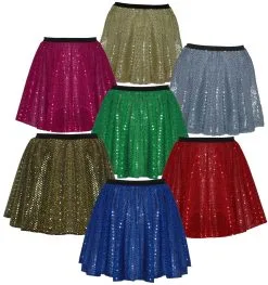 Ladies 15" Coloured Sequin Disco Fancy Dress Dance Diva Skater Skirt