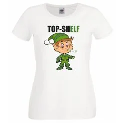 Top Sh-Elf Elf Shelf Christmas T-shirt Ladies Spliff Weed Xmas