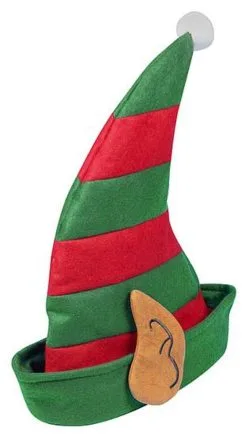 Adults Red & Green Christmas Elf Hat With Ears Xmas Party Fancy Dress Accessory