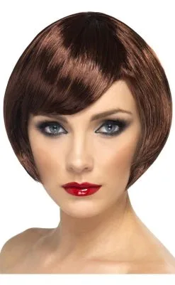 Smiffys Short Brown Babe Fancy Dress Wig Bob With Fringe