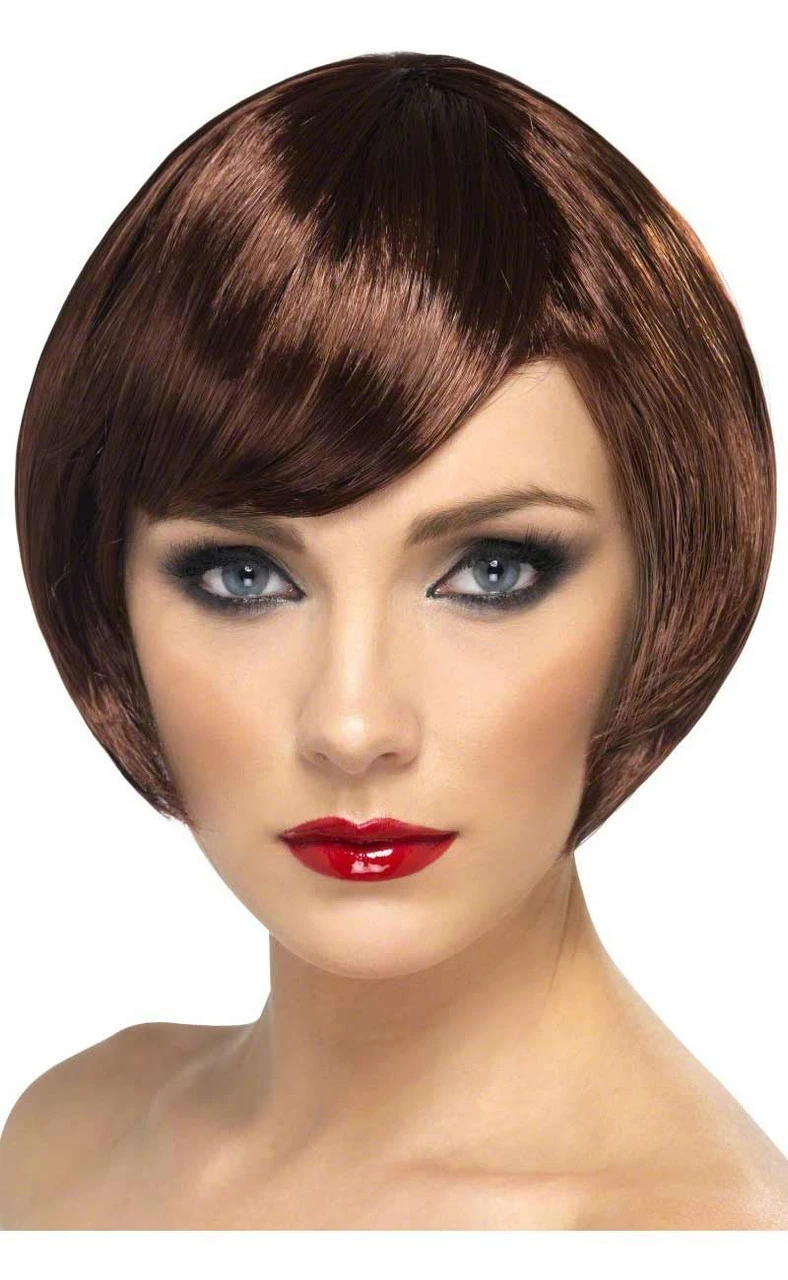 Smiffys Short Brown Babe Fancy Dress Wig Bob With Fringe 3 Smiffys Short Brown Babe Fancy Dress Wig Bob With Fringe