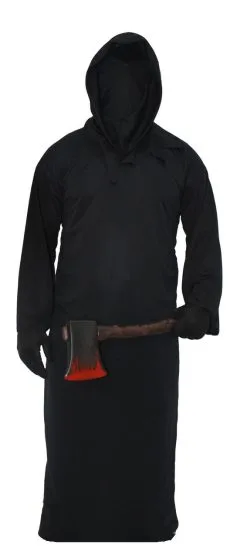 Adults Black Hooded Ghoul Faceless Reaper Halloween Fancy Dress Outfit
