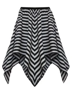 Womens Black & White Stripe Prison Convict Handkerchief Fancy Dress Dance Skirt