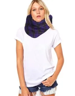 Unisex Adults Purple Gold Tartan Snood Burns Night Fancy Dress Accessory