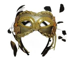 Womens Gold Feather Masquerade Eyemask Angelic Fancy Dress Accessory