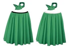 Ladies 22" Length Emerald Green Rock N Roll Skirt & Neck Tie St Patricks Day Fancy Dress