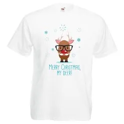 Mens White Merry Christmas My Deer Funny X-Mas T-Shirt Ideal Secret Santa Gift