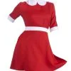 Ladies Red & White Annie Dress Orphan Girl Fancy Dress Costume