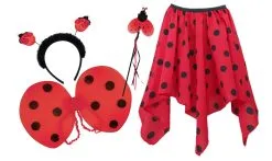 Girls Ladybird Lady Bug Handkerchief Skirt & Wings Set Insect Fancy Dress