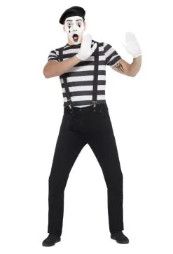 Adults Black & White Mime Costume Theatrical 1920's Artist French Street Actor Fancy Dress