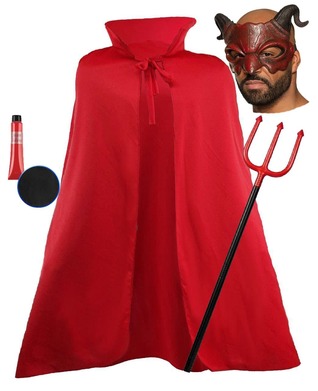 Halloween Devil Demon Satan Lucifer Half Face Mask 60" Cape Trident & Face Paint Fancy Dress 6 Halloween Devil Demon Satan Lucifer Half Face Mask 60" Cape Trident & Face Paint Fancy Dress - Image 4