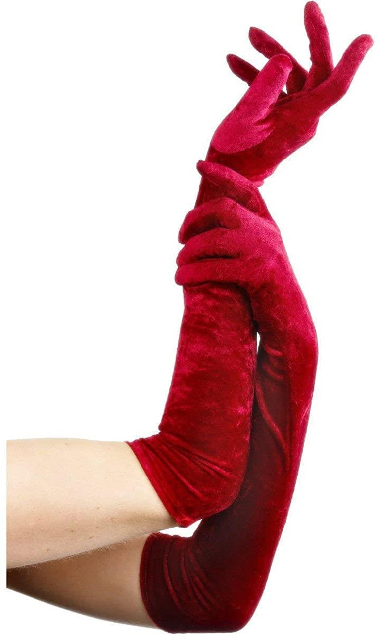 Sheer Desires Red Velveteen Elbow Length Gloves Charleston 20's Fancy Dress 4 Sheer Desires Red Velveteen Elbow Length Gloves Charleston 20's Fancy Dress - Image 2