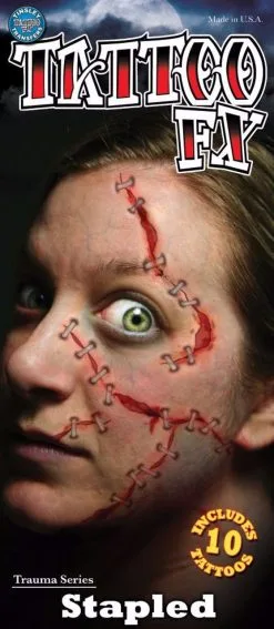Tinsley Transfer Face Tattoo FX 'Stapled Face' Skin Art Hollywood Special Effects