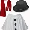 Adults White Snowgirl Snowman Snow Christmas Xmas Festive Outfit Costume Red Scarf Sash
