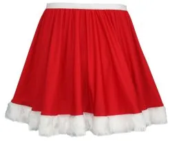 Ladies Red Santa Claus Full Circle 15" Skater Skirt With White Faux Fur Trim