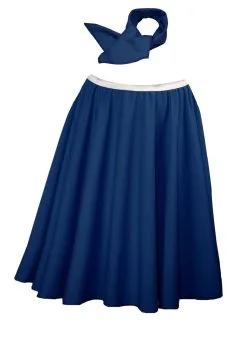 Ladies 22" Navy Blue Full Cirlcle Rock & Roll Skirt With Necktie 1960s Fancy Dress
