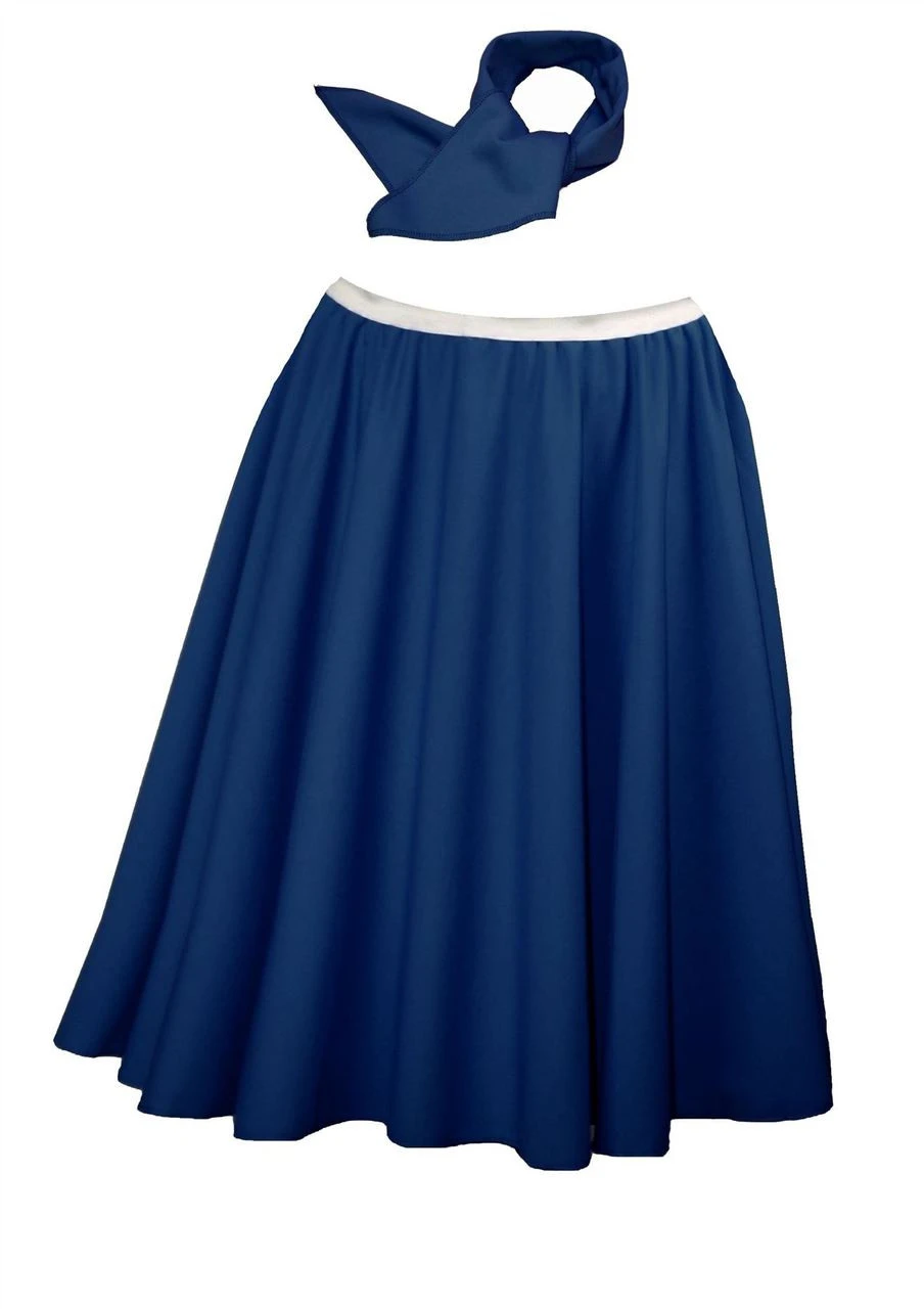 Ladies 22" Navy Blue Full Cirlcle Rock & Roll Skirt With Necktie 1960s Fancy Dress 3 Ladies 22" Navy Blue Full Cirlcle Rock & Roll Skirt With Necktie 1960s Fancy Dress