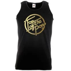 Unisex Black 1970s 80s 90s Top Of The Pops Gold Vinyl Music Vest Top