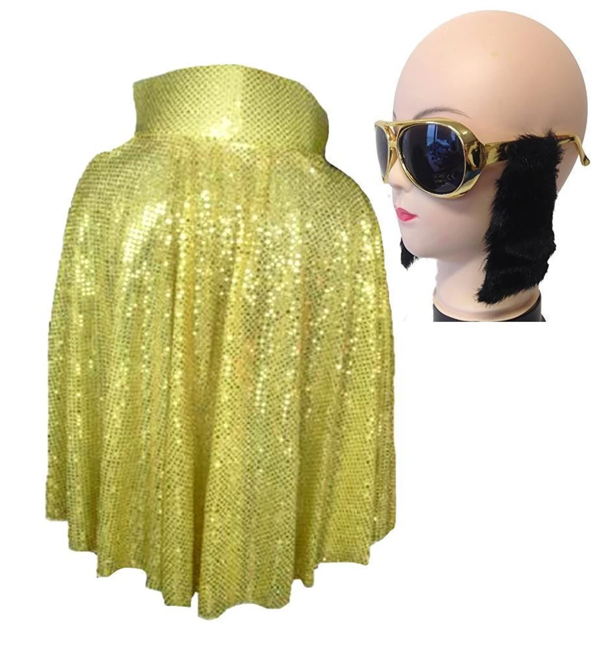 The King Sequin Cape & Kings Crown Glasses Rock N Roll Fancy Dress Set 3 The King Sequin Cape & Kings Crown Glasses Rock N Roll Fancy Dress Set