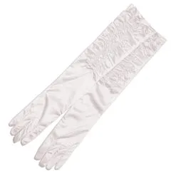 Long Fish Net Velvet Burlesque Halloween Sexy Neon Mixed Gloves [White, Theatrical Gloves]