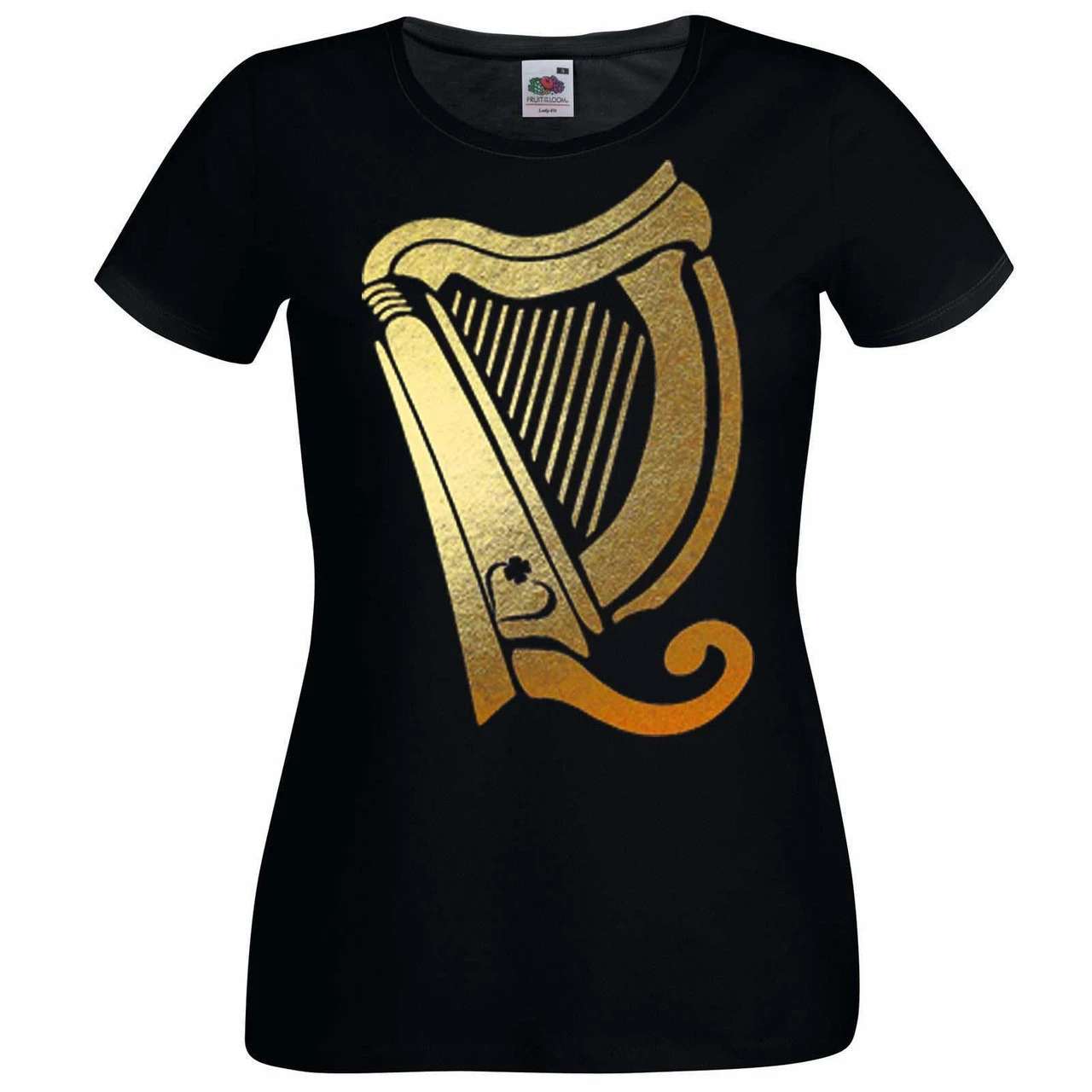 Ladies Irish Harp Celtic St Patricks Day With Clover Love Heart Ireland Black T-Shirt 3 Ladies Irish Harp Celtic St Patricks Day With Clover Love Heart Ireland Black T-Shirt