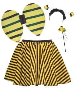 Ladies 15" Black & Yellow Bumble Bee Skater Skirt Wasp Fancy Dress Animal Set